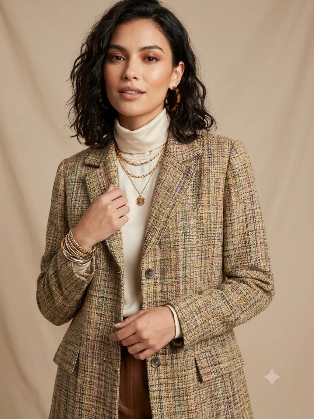 Austin Reed Vintage 100% Silk Tweed Blazer Jacket Multicolor Plaid Size 10